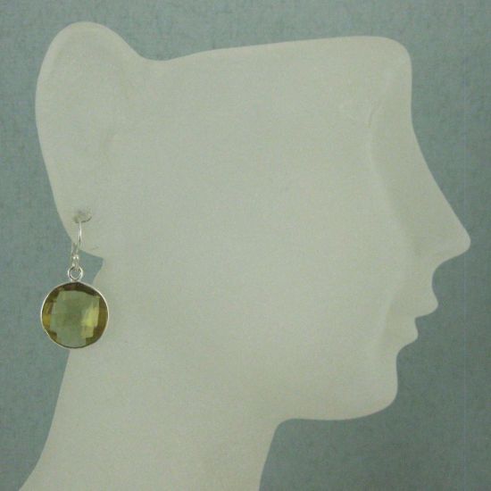 Wholesale Bezel Gemstone Round Pendant Earrings - Sterling Silver Hooks - Lemon Quartz