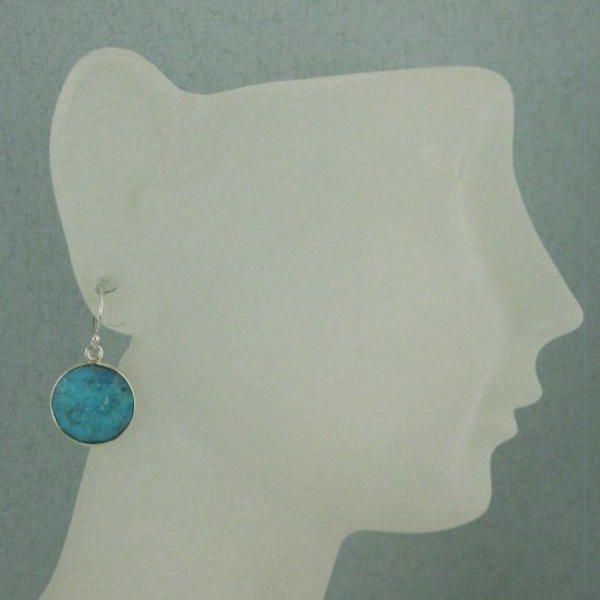 Wholesale Bezel Gemstone Round Pendant Earrings - Sterling Silver Hooks - Turquoise