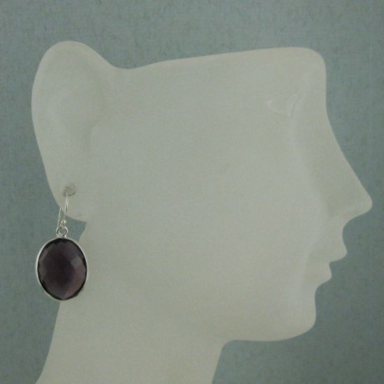 Wholesale Bezel Gemstone Oval Shaped Pendant Earrings - Sterling Silver Hooks - Amethyst
