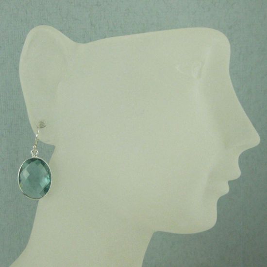 Wholesale Bezel Gemstone Oval Shaped Pendant Earrings - Sterling Silver Hooks - Aqua Quartz