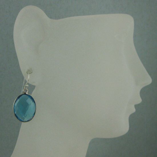 Wholesale Bezel Gemstone Oval Shaped Pendant Earrings - Sterling Silver Hooks - Blue Topaz
