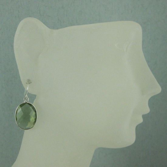 Wholesale Bezel Gemstone Oval Shaped Pendant Earrings - Sterling Silver Hooks -Green Amethyst Quartz