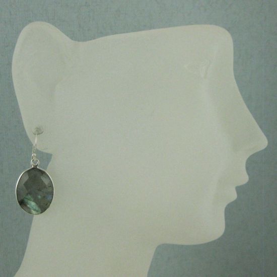 Wholesale Bezel Gemstone Oval Shaped Pendant Earrings - Sterling Silver Hooks -Labradorite