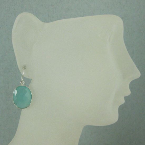 Wholesale Bezel Gemstone Oval Shaped Pendant Earrings - Sterling Silver Hooks - Peru Chalcedony