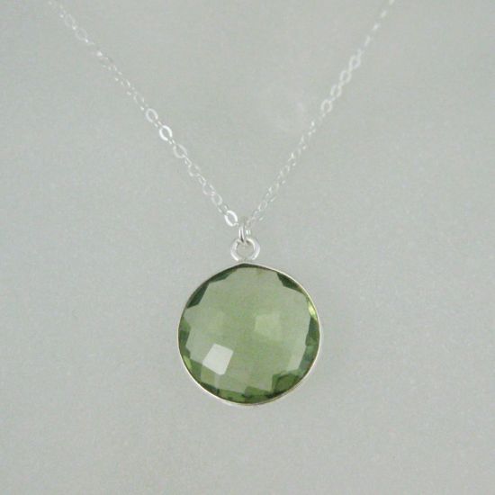 Wholesale Bezel Gem Round Pendant Necklace & Earrings-Sterling Silver-Green Amethyst Quartz (16-24")