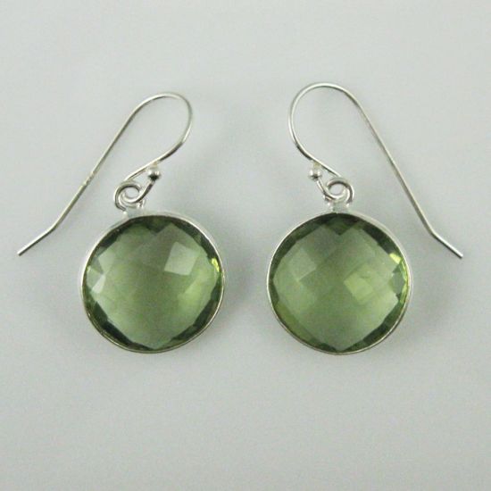 Wholesale Bezel Gem Round Pendant Necklace & Earrings-Sterling Silver-Green Amethyst Quartz (16-24")