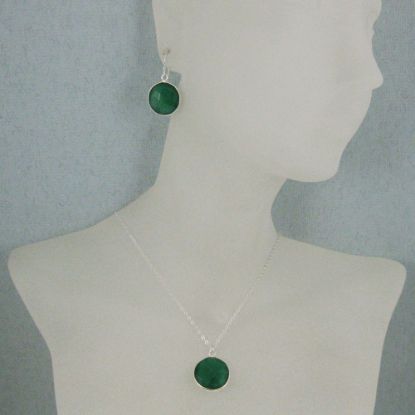 Wholesale Bezel Gem Round Pendant Necklace & Earrings-Sterling Silver- Green Onyx (16-24")
