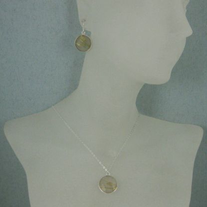 Wholesale Bezel Gem Round Pendant Necklace & Earrings-Sterling Silver-Gold Rutilated Quartz (16-24")