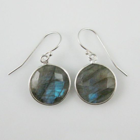 Wholesale Bezel Gem Round Pendant Necklace & Earrings-Sterling Silver-Labradorite (16-24")