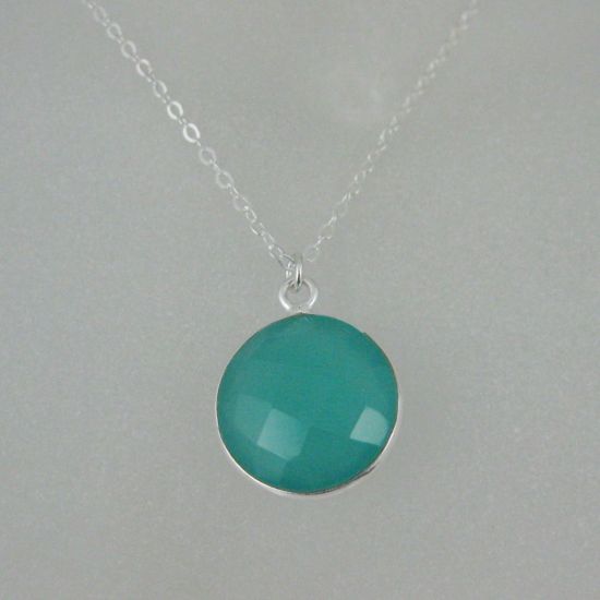 Wholesale Bezel Gem Round Pendant Necklace & Earrings-Sterling Silver-Peru Chalcedony (16-24")