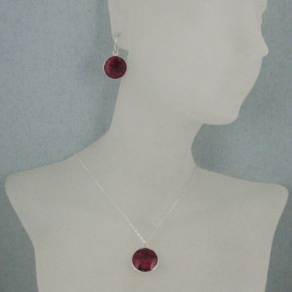 Wholesale Bezel Gem Round Pendant Necklace & Earrings-Sterling Silver-Ruby Dyed (16-24")