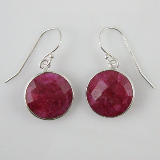 Wholesale Bezel Gem Round Pendant Necklace & Earrings-Sterling Silver-Ruby Dyed (16-24")