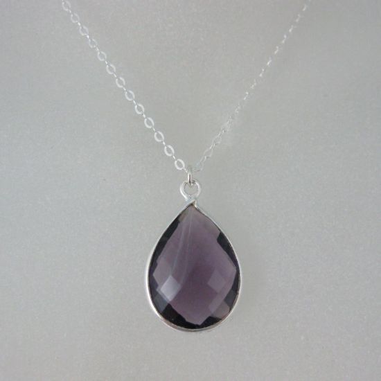 Wholesale Bezel Gem Tear Pendant Necklace & Earrings - Sterling Silver-Amethyst (16-24")