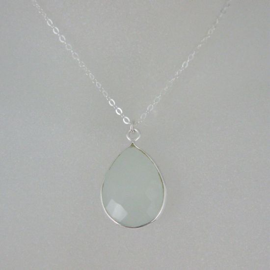 Wholesale Bezel Gem Tear Pendant Necklace & Earrings - Sterling Silver-Aqua Chalcedony (16-24")