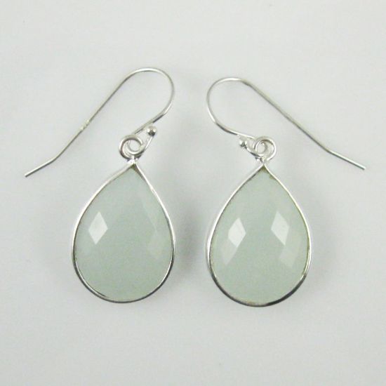 Wholesale Bezel Gem Tear Pendant Necklace & Earrings - Sterling Silver-Aqua Chalcedony (16-24")