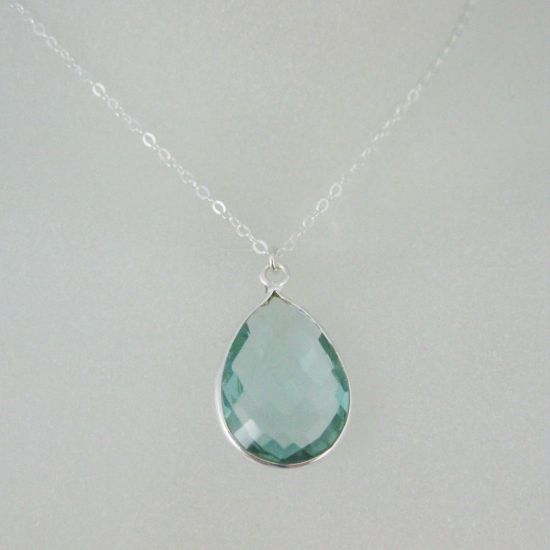 Wholesale Bezel Gem Tear Pendant Necklace & Earrings - Sterling Silver-Aqua Quartz (16-24")
