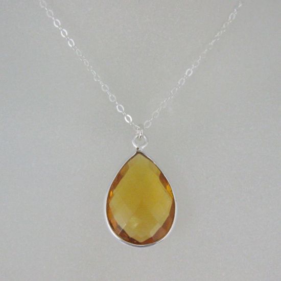 Wholesale Bezel Gem Tear Pendant Necklace & Earrings - Sterling Silver-Citrine Quartz (16-24")