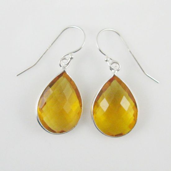 Wholesale Bezel Gem Tear Pendant Necklace & Earrings - Sterling Silver-Citrine Quartz (16-24")