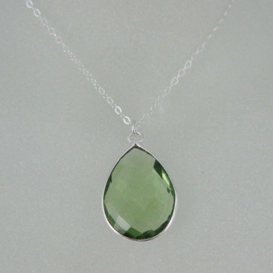 Wholesale Bezel Gem Tear Pendant Necklace & Earrings - Sterling Silver-Green Amethyst Quartz (16-24")