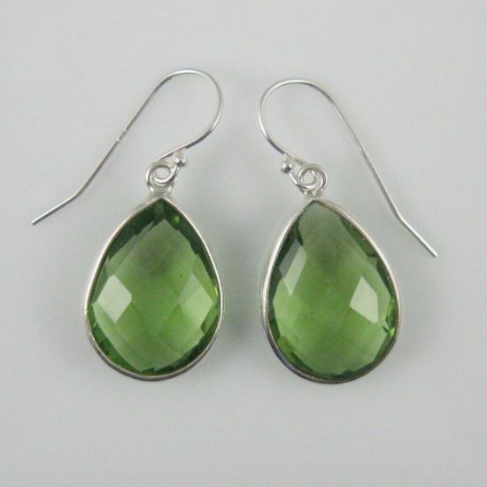 Wholesale Bezel Gem Tear Pendant Necklace & Earrings - Sterling Silver-Green Amethyst Quartz (16-24")