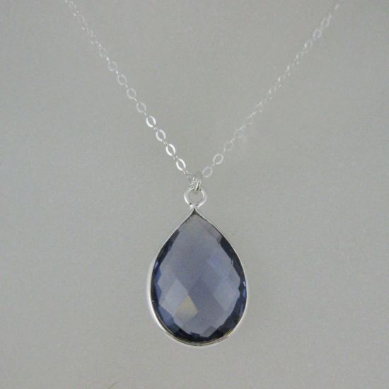 Wholesale Bezel Gem Tear Pendant Necklace & Earrings - Sterling Silver-Iolite Quartz (16-24")