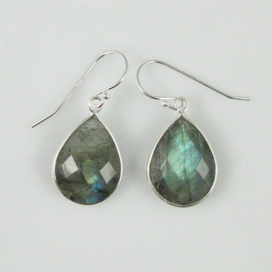 Wholesale Bezel Gem Tear Pendant Necklace & Earrings - Sterling Silver-Labradorite (16-24")