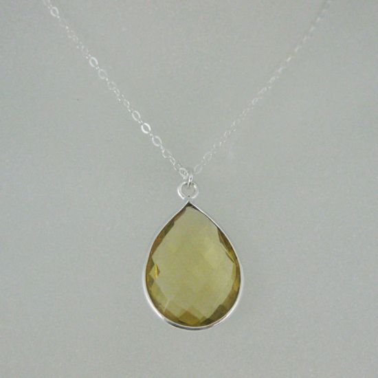 Wholesale Bezel Gem Tear Pendant Necklace & Earrings - Sterling Silver-Lemon Quartz (16-24")