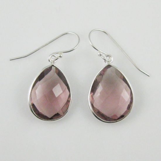 Wholesale Bezel Gem Tear Pendant Necklace & Earrings - Sterling Silver-Pink Amethyst Quartz (16-24")