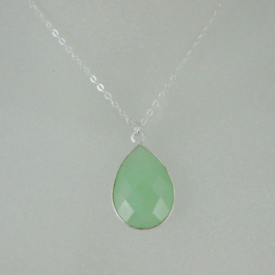 Wholesale Bezel Gem Tear Pendant Necklace & Earrings - Sterling Silver-Prenite Chalcedony (16-24")