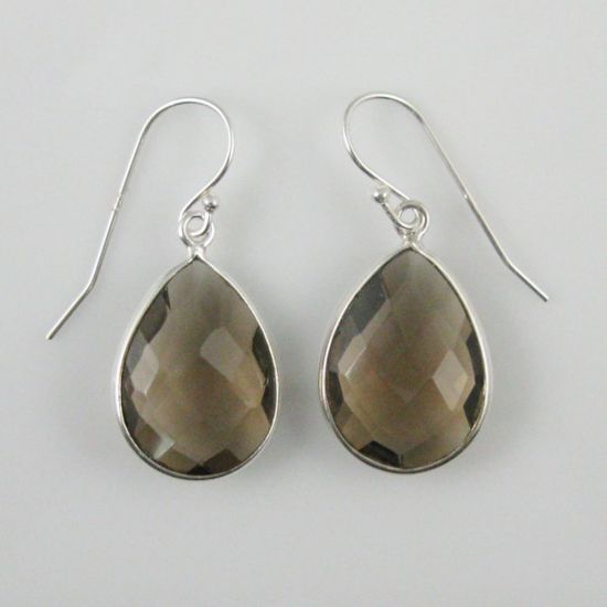 Wholesale Bezel Gem Tear Pendant Necklace & Earrings - Sterling Silver-Smoky Quartz (16-24")