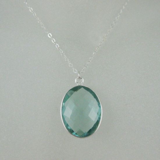 Wholesale Bezel Gem Oval Pendant Necklace & Earrings - Sterling Silver-Aqua Quartz(16-24")