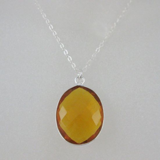 Wholesale Bezel Gem Oval Pendant Necklace & Earrings - Sterling Silver-Citrine Quartz (16-24")