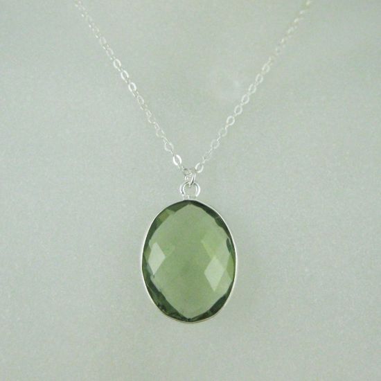 Wholesale Bezel Gem Oval Pendant Necklace & Earrings - Sterling Silver-Green Amethyst Quartz (16-24")