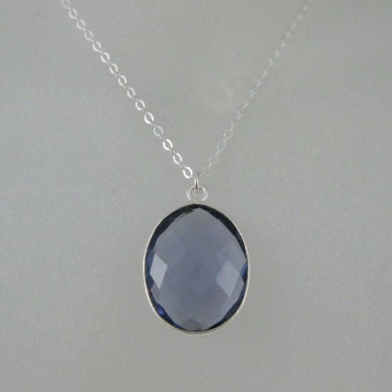 Wholesale Bezel Gem Oval Pendant Necklace & Earrings - Sterling Silver-Iolite Quartz (16-24")