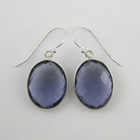 Wholesale Bezel Gem Oval Pendant Necklace & Earrings - Sterling Silver-Iolite Quartz (16-24")
