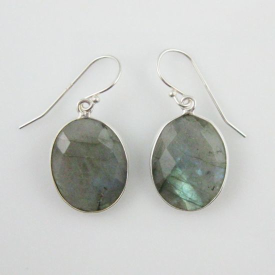 Wholesale Bezel Gem Oval Pendant Necklace & Earrings - Sterling Silver-Labradorite (16-24")