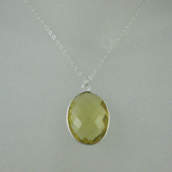 Wholesale Bezel Gem Oval Pendant Necklace & Earrings - Sterling Silver-Lemon Quartz (16-24")