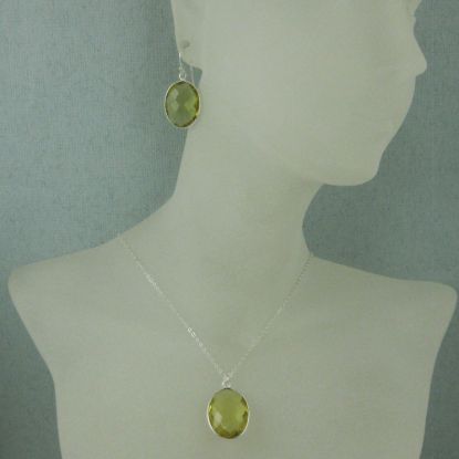 Wholesale Bezel Gem Oval Pendant Necklace & Earrings - Sterling Silver-Lemon Quartz (16-24")