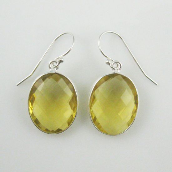 Wholesale Bezel Gem Oval Pendant Necklace & Earrings - Sterling Silver-Lemon Quartz (16-24")