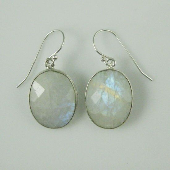 Wholesale Bezel Gem Oval Pendant Necklace & Earrings - Sterling Silver-Moonstone (16-24")
