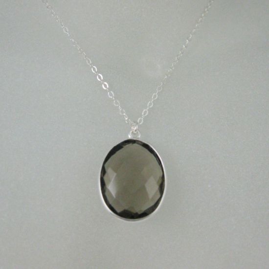 Wholesale Bezel Gem Oval Pendant Necklace & Earrings - Sterling Silver-Smoky Quartz (16-24")