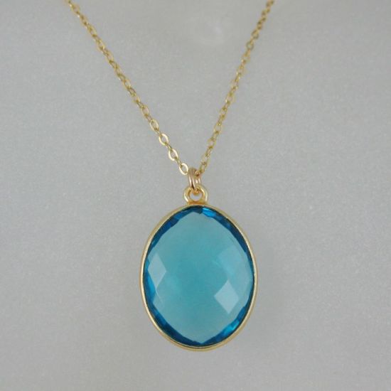 Wholesale Bezel Gemstone Oval Pendant Necklace & Earrings-Gold Plated-Blue Quartz(16-24")