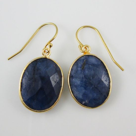 Wholesale Bezel Gemstone Oval Pendant Necklace & Earrings-Gold Plated-Blue Sapphire Dyed (16-24")