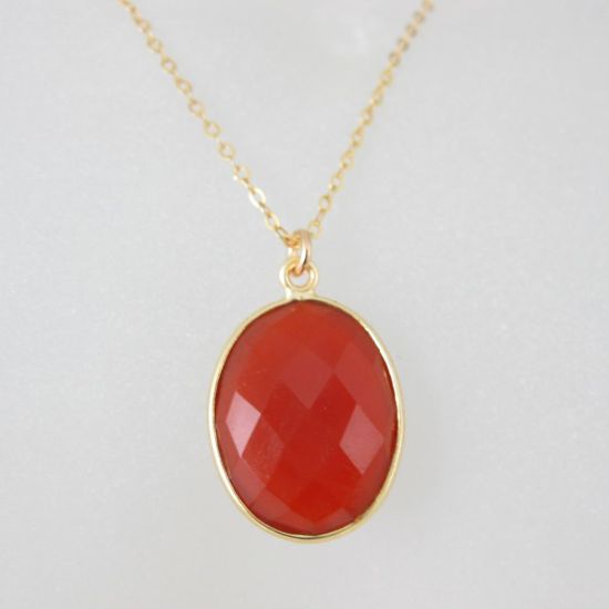 Wholesale Bezel Gemstone Oval Pendant Necklace & Earrings-Gold Plated-Carnelian (16-24")