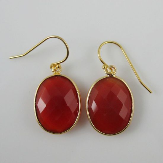 Wholesale Bezel Gemstone Oval Pendant Necklace & Earrings-Gold Plated-Carnelian (16-24")