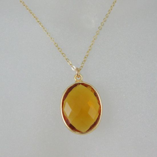 Wholesale Bezel Gemstone Oval Pendant Necklace & Earrings-Gold Plated-Citrine Quartz (16-24")