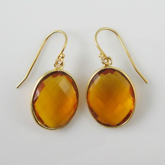 Wholesale Bezel Gemstone Oval Pendant Necklace & Earrings-Gold Plated-Citrine Quartz (16-24")