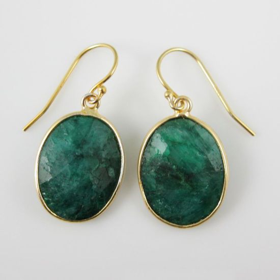Wholesale Bezel Gemstone Oval Pendant Necklace & Earrings-Gold Plated-Emerald Dyed (16-24")