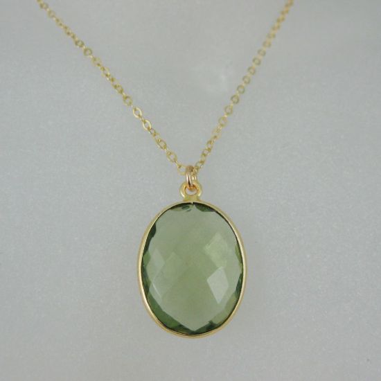 Wholesale Bezel Gemstone Oval Pendant Necklace & Earrings-Gold Plated-Green Amethyst Quartz (16-24")