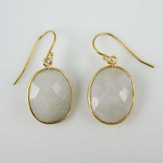 Wholesale Bezel Gemstone Oval Pendant Necklace & Earrings-Gold Plated-Moonstone (16-24")